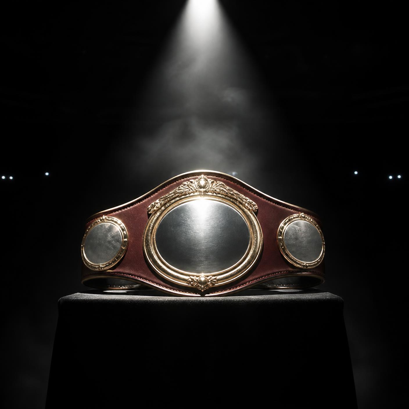 Championship belt placeholder under a single spotlight